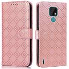 For Motorola Moto E7 2020 Embossed Big Small Concentric Squares Pattern Horizontal Flip Leather Case with Card Slot & Holder & Wallet(Pink) - 1