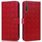 For Motorola Moto G8 Play / One Macro Embossed Big Small Concentric Squares Pattern Horizontal Flip Leather Case with Card Slot & Holder & Wallet(Red) - 1