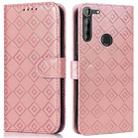 For Motorola Moto G8 Power Lite Embossed Big Small Concentric Squares Pattern Horizontal Flip Leather Case with Card Slot & Holder & Wallet(Pink) - 1