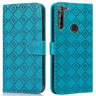 For Motorola Moto G8 Power Lite Embossed Big Small Concentric Squares Pattern Horizontal Flip Leather Case with Card Slot & Holder & Wallet(Blue) - 1