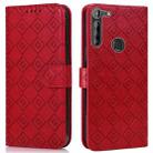 For Motorola Moto G8 Power Lite Embossed Big Small Concentric Squares Pattern Horizontal Flip Leather Case with Card Slot & Holder & Wallet(Red) - 1