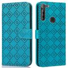 For Motorola Moto G8 Power EU Version Embossed Big Small Concentric Squares Pattern Horizontal Flip Leather Case with Card Slot & Holder & Wallet(Blue) - 1