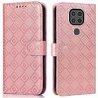 For Motorola Moto G9 / G9 Play / E7 Plus Embossed Big Small Concentric Squares Pattern Horizontal Flip Leather Case with Card Slot & Holder & Wallet(Pink) - 1