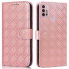 For Motorola Moto G10 / G20 / G30 Embossed Big Small Concentric Squares Pattern Horizontal Flip Leather Case with Card Slot & Holder & Wallet(Pink) - 1
