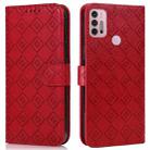 For Motorola Moto G10 / G20 / G30 Embossed Big Small Concentric Squares Pattern Horizontal Flip Leather Case with Card Slot & Holder & Wallet(Red) - 1