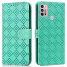 For Motorola Moto G10 / G20 / G30 Embossed Big Small Concentric Squares Pattern Horizontal Flip Leather Case with Card Slot & Holder & Wallet(Green) - 1