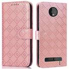 For Motorola Moto Z3 / Z3 Play Embossed Big Small Concentric Squares Pattern Horizontal Flip Leather Case with Card Slot & Holder & Wallet(Pink) - 1