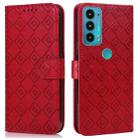 For Motorola Edge 20 Embossed Big Small Concentric Squares Pattern Horizontal Flip Leather Case with Card Slot & Holder & Wallet(Red) - 1