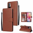 For Xiaomi Redmi Note 10 5G Multifunctional Horizontal Flip Leather Case, with Three Card Slot & Holder & Photo Frame & Lanyard(Brown) - 1