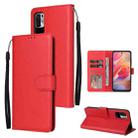 For Xiaomi Redmi Note 10 5G Multifunctional Horizontal Flip Leather Case, with Three Card Slot & Holder & Photo Frame & Lanyard(Red) - 1