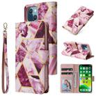 For iPhone 13 Marble Bronzing Stitching Horizontal Flip PU Leather Case with Holder & Card Slots & Wallet & Photo Frame(Purple) - 1