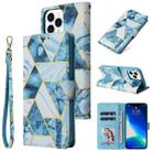 For iPhone 13 Pro Marble Bronzing Stitching Horizontal Flip PU Leather Case with Holder & Card Slots & Wallet & Photo Frame (Blue) - 1