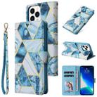 For iPhone 13 Pro Max Marble Bronzing Stitching Horizontal Flip PU Leather Case with Holder & Card Slots & Wallet & Photo Frame (Blue) - 1