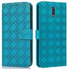 For Nokia 2.3 Embossed Big Small Concentric Squares Pattern Horizontal Flip Leather Case with Card Slot & Holder & Wallet(Blue) - 1