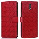For Nokia 2.3 Embossed Big Small Concentric Squares Pattern Horizontal Flip Leather Case with Card Slot & Holder & Wallet(Red) - 1