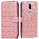 For Nokia 2.4 Embossed Big Small Concentric Squares Pattern Horizontal Flip Leather Case with Card Slot & Holder & Wallet(Pink) - 1