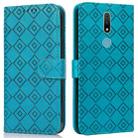 For Nokia 2.4 Embossed Big Small Concentric Squares Pattern Horizontal Flip Leather Case with Card Slot & Holder & Wallet(Blue) - 1