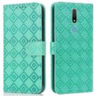 For Nokia 2.4 Embossed Big Small Concentric Squares Pattern Horizontal Flip Leather Case with Card Slot & Holder & Wallet(Green) - 1