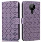 For Nokia 5.3 Embossed Big Small Concentric Squares Pattern Horizontal Flip Leather Case with Card Slot & Holder & Wallet(Purple) - 1