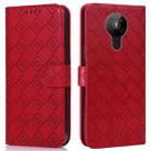 For Nokia 5.3 Embossed Big Small Concentric Squares Pattern Horizontal Flip Leather Case with Card Slot & Holder & Wallet(Red) - 1