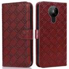 For Nokia 5.3 Embossed Big Small Concentric Squares Pattern Horizontal Flip Leather Case with Card Slot & Holder & Wallet(Brown) - 1