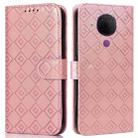 For Nokia 5.4 / 3.4 Embossed Big Small Concentric Squares Pattern Horizontal Flip Leather Case with Card Slot & Holder & Wallet(Pink) - 1
