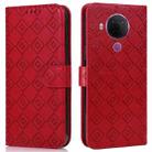 For Nokia 5.4 / 3.4 Embossed Big Small Concentric Squares Pattern Horizontal Flip Leather Case with Card Slot & Holder & Wallet(Red) - 1