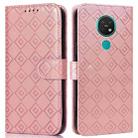 For Nokia 7.2 / 6.2 Embossed Big Small Concentric Squares Pattern Horizontal Flip Leather Case with Card Slot & Holder & Wallet(Pink) - 1