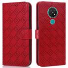 For Nokia 7.2 / 6.2 Embossed Big Small Concentric Squares Pattern Horizontal Flip Leather Case with Card Slot & Holder & Wallet(Red) - 1