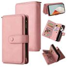 For OnePlus Nord N100 5G Skin Feel PU + TPU Horizontal Flip Leather Case With Holder & 15 Cards Slot & Wallet & Zipper Pocket & Lanyard(Pink) - 1