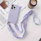 For iPhone 13 mini Elastic Silicone Protective Case with Wide Neck Lanyard (Purple) - 1