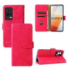 For vivo iQOO 8 Solid Color Skin Feel Magnetic Buckle Horizontal Flip Calf Texture PU Leather Case with Holder & Card Slots & Wallet(Rose Red) - 1