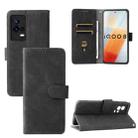 For vivo iQOO 8 Solid Color Skin Feel Magnetic Buckle Horizontal Flip Calf Texture PU Leather Case with Holder & Card Slots & Wallet(Black) - 1