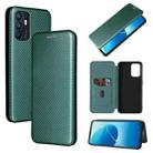 For OPPO Reno6 4G Carbon Fiber Texture Horizontal Flip TPU + PC + PU Leather Case with Card Slot(Green) - 1