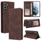 For Samsung Galaxy S21 5G Simple Suction Closure Horizontal Flip Leather Case with Holder & Card Slot & Wallet(Brown) - 1