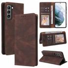 For Samsung Galaxy S21 FE 5G Simple Suction Closure Horizontal Flip Leather Case with Holder & Card Slot & Wallet(Brown) - 1