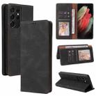 For Samsung Galaxy S21 Ultra 5G Simple Suction Closure Horizontal Flip Leather Case with Holder & Card Slot & Wallet(Black) - 1