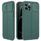 For iPhone 13 Pro Litchi Texture Sliding Camshield TPU Protective Case (Dark Green) - 1