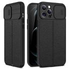 For iPhone 13 Pro Max Litchi Texture Sliding Camshield TPU Protective Case (Black) - 1