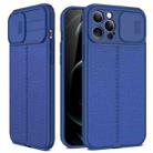 For iPhone 13 Pro Max Litchi Texture Sliding Camshield TPU Protective Case (Blue) - 1