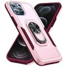 For iPhone 12 / 12 Pro Ring Kickstand Heavy Duty Shockproof Phone Case(Pink) - 1