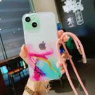 For iPhone 13 Hollow Marble Pattern TPU Precise Hole Protective Case with Neck Strap Rope(Green) - 1
