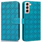 For Samsung Galaxy S21 5G Embossed Big Small Concentric Squares Pattern Horizontal Flip Leather Case with Card Slot & Holder & Wallet(Blue) - 1