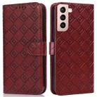 For Samsung Galaxy S21 5G Embossed Big Small Concentric Squares Pattern Horizontal Flip Leather Case with Card Slot & Holder & Wallet(Brown) - 1