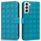 For Samsung Galaxy S21+ 5G Embossed Big Small Concentric Squares Pattern Horizontal Flip Leather Case with Card Slot & Holder & Wallet(Blue) - 1