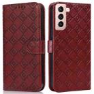 For Samsung Galaxy S21+ 5G Embossed Big Small Concentric Squares Pattern Horizontal Flip Leather Case with Card Slot & Holder & Wallet(Brown) - 1