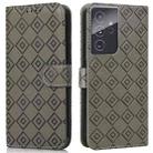 For Samsung Galaxy S21 Ultra 5G Embossed Big Small Concentric Squares Pattern Horizontal Flip Leather Case with Card Slot & Holder & Wallet(Grey) - 1