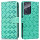 For Samsung Galaxy S21 Ultra 5G Embossed Big Small Concentric Squares Pattern Horizontal Flip Leather Case with Card Slot & Holder & Wallet(Green) - 1