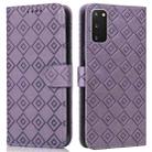 For Samsung Galaxy S20 Embossed Big Small Concentric Squares Pattern Horizontal Flip Leather Case with Card Slot & Holder & Wallet(Purple) - 1