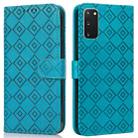 For Samsung Galaxy S20 Embossed Big Small Concentric Squares Pattern Horizontal Flip Leather Case with Card Slot & Holder & Wallet(Blue) - 1